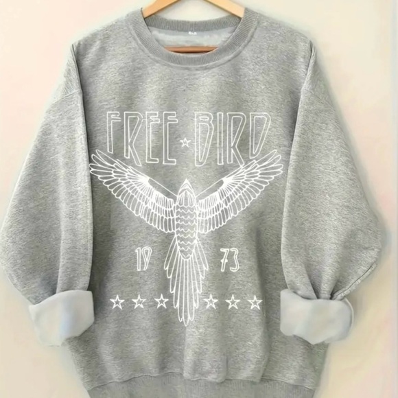 NEW Gray Free Bird Graphic Sweatshirt - Picture 1 of 5